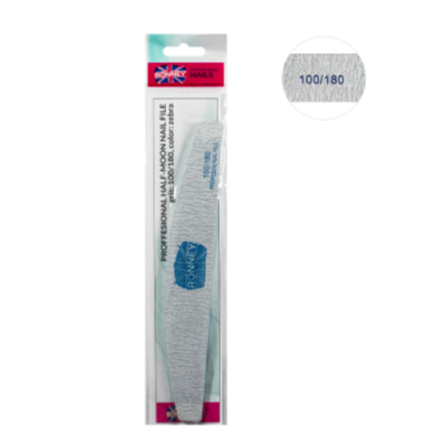 Ronney Professional Premium Nailfile Half-Moon 100/180 Zebra SALE